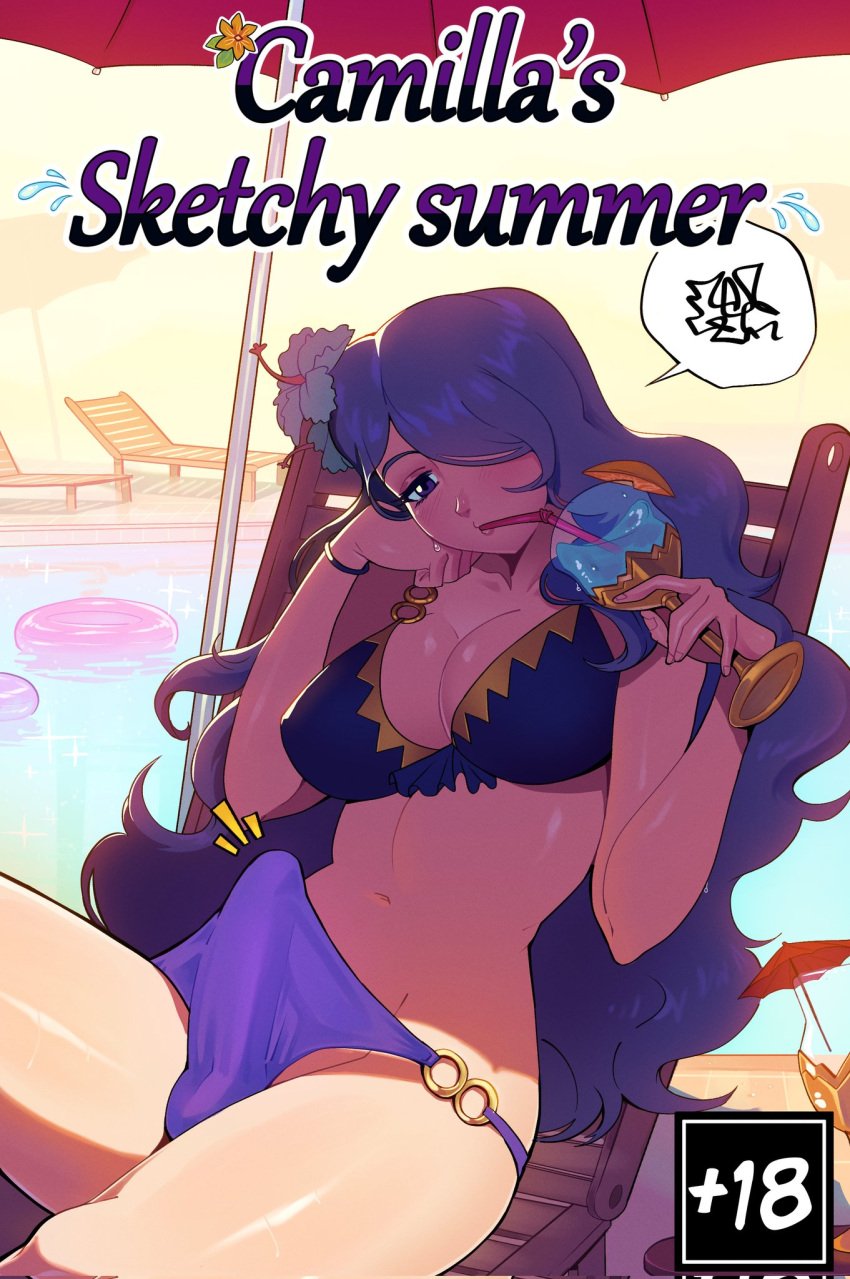 1futa 2023 alternate_costume ball_bulge balls balls_in_panties balls_under_clothes big_penis bikini bored_expression breasts bulge bulge_through_clothing camilla_(fire_emblem) camilla_(summer)_(fire_emblem) clothed clothing comic_cover dickgirl drinking english_text erect_nipples erection erection_in_panties erection_under_clothes fire_emblem fire_emblem_fates fire_emblem_heroes futa_only futanari human intersex large_breasts light-skinned_futanari light_skin long_hair mostly_nude nintendo nipple_bulge official_alternate_costume panties panty_bulge penis penis_bulge penis_in_panties penis_under_clothes purple_bikini purple_swimsuit shadow sitting solo swimsuit tenting text timbocactus