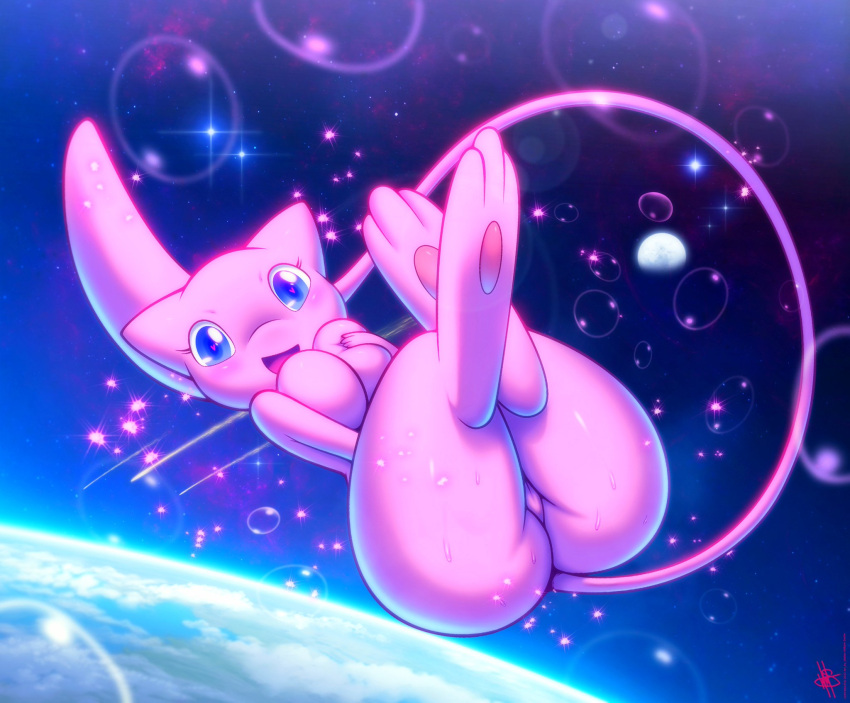 anthro breasts bubble feet female fur generation_1_pokemon hi_res legendary_pokemon mew mew_(pokemon) nintendo pink_body pink_ears pink_fur pokemon pokemon_(species) solo space tail walter_sache