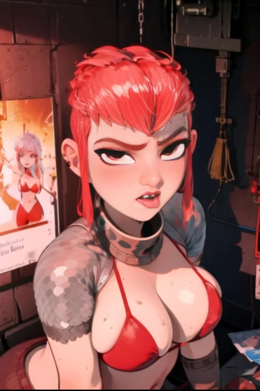 ai_generated bikini breasts cleavage curvaceous female female_focus female_only gorget netflix nimona nimona_(nimona) red_hair