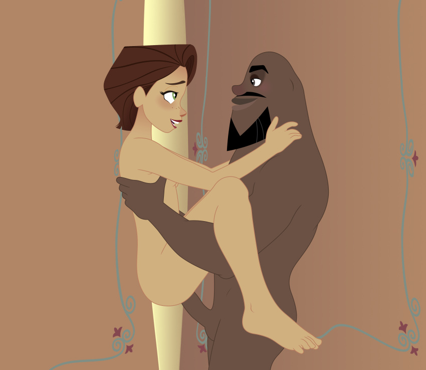 1boy1girl black_skin brown_hair disney disney_channel disney_princess female lance_strongbow lifting_person male mehefin013 nude rapunzel sex side_view tangled tangled:_the_series