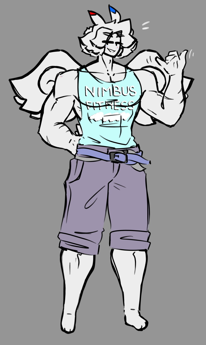 1boy alternate_version_available angel_(shewiff) belt fit fit_male male male_only muscular muscular_male oc original original_character pants pokémon_(species) pokemon safe safe_for_work shewiff tagme tank_top text togekiss toned wings