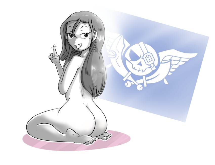 1girls aika_(skies_of_arcadia) ass evilmcloa monochrome nude sega skies_of_arcadia