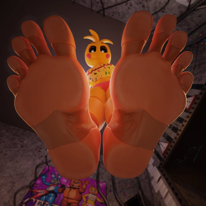 3d 3d_(artwork) animatronic barefoot below_view feet five_nights_at_freddy's five_nights_at_freddy's_2 foot_fetish foot_focus looking_at_viewer looking_down rellth robot robot_girl scottgames soles tagme toes toy_chica_(fnaf) toy_chica_(love_taste)