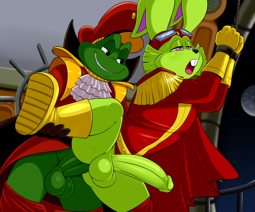 amphibian bucky_o'hare bucky_o'hare_(series) captain_smada duo frog genitals hare hi_res lagomorph leporid lonbluewolf male male/male mammal penis toad_(frog) yaoi