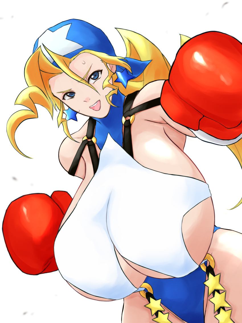 1girls alternate_breast_size alternate_version_available bandana blonde_hair blue_eyes blue_leotard boxing_gloves breasts capcom cleavage clothing earrings female female_focus female_only garter_straps gloves huge_breasts jewelry justice_gakuen large_areolae large_breasts large_nipples leotard light-skinned_female light_skin looking_at_viewer milkcarton_man nipples o-ring open_mouth punching punching_at_viewer red_boxing_gloves red_gloves rival_schools shiny_skin solo star_(symbol) star_earrings star_print suspenders sweat tiffany_lords underboob