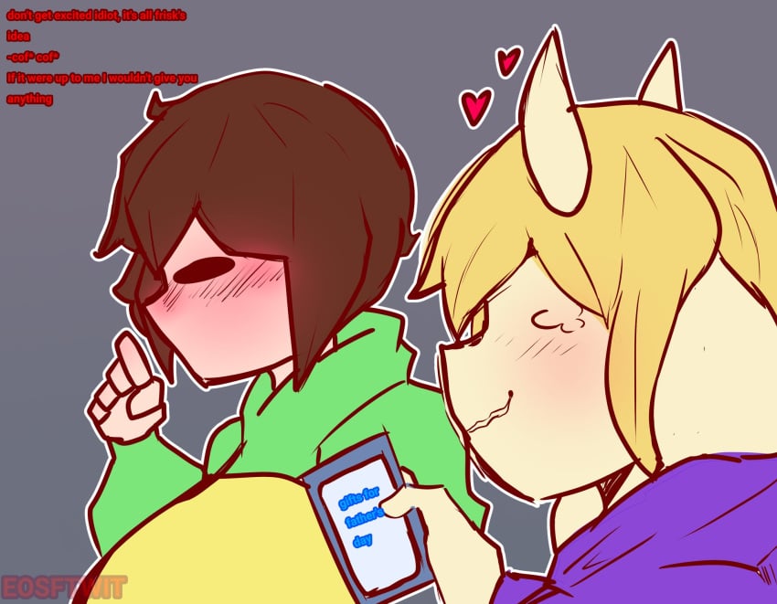 1boy 1boy1girl 1girls asgore_dreemurr blonde_beard blonde_hair brown_hair chara eosftwit goat red_eyes tagme undertale undertale_(series)