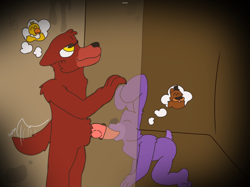 blowjob bonnie_(fnaf) felixmcfurry five_nights_at_freddy's fnaf foxy_(fnaf) furry gay glory_hole knot male/male oral