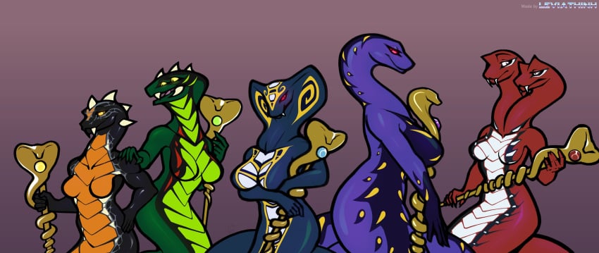 2023 2_heads 5girls acidicus_(ninjago) anaconda anacondrai anthro apode arm_on_shoulder artist_name background big_breasts boa_(snake) boinae breasts cobra constrictai digital_media_(artwork) draconcopode fangpyre fangtom_(ninjago) female female_only full_body full_color genitals group holding_object hypnobrai legless lego leviathinh multi_head multicolored_body multicolored_skin muscular muscular_female naga ninjago nipples nude object_on_breast pose pussy pythor_p._chumsworth_(ninjago) red_eyes reptile rise_of_the_snakes_(ninjago) rule_63 scalie serpentine_(ninjago) skales_(ninjago) skalidor_(ninjago) smiling smiling_at_viewer snake venomari viper_(species) yellow_eyes