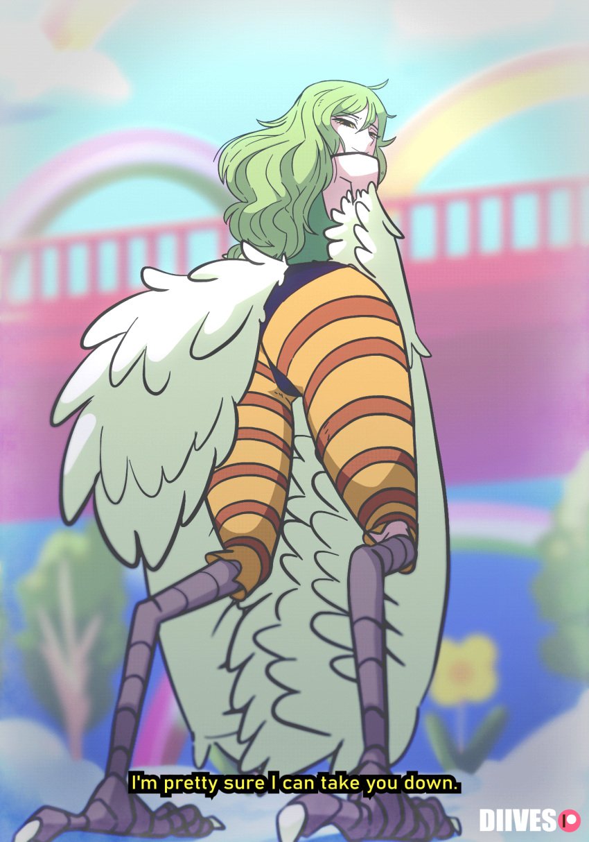 1girls animated ass big_ass bouncing_ass diives english_text fat_ass female female_only green_hair harpy jiggle jiggling_ass large_ass looking_at_viewer looking_back monet_(one_piece) one_piece panties solo text thick_ass thick_thighs wide_hips wings