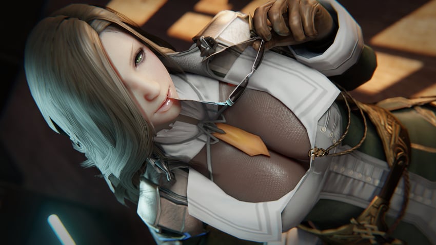 bodysuit cleavage final_fantasy final_fantasy_xiii fully_clothed initial_a jihl_nabaat sunglasses sunglasses_removed