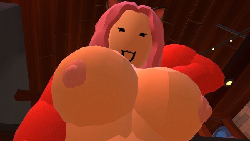 anthro big_breasts cat_ears female huge_breasts pink_hair plump rec_room recroom recroom-nsfw vr