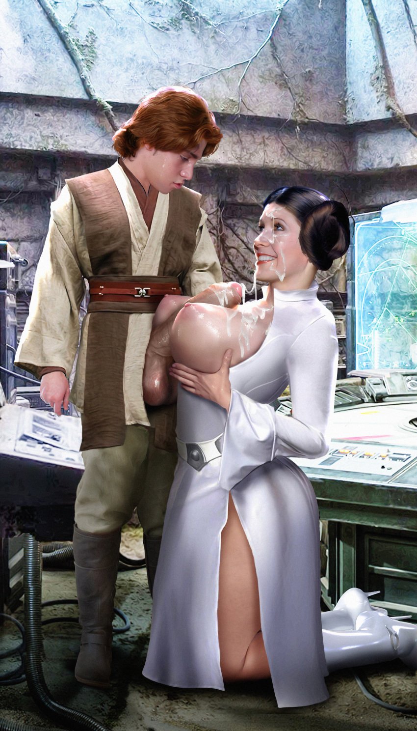 1boy 1girls age_difference age_switch aged_down aged_up alternate_version_available anakin_solo background balls belt big_balls big_breasts big_penis bodily_fluids boots breasts breasts_out bronw_hair brown_clothing carrie_fisher celebrity cum cum_drip cum_on_body cum_on_breasts cum_on_face detailed_background dress ejaculation eye_contact female footwear genitals hair hair_bun happy heel_boots heels hi_res high_heel_boots high_heels human human_on_human human_only incest jedi jedi_padawan kneeling legs leia_organa light-skinned_female light-skinned_male light_skin lipstick long_dress long_hair long_hair_male long_sleeves looking_at_another male mother mother_and_son negisaray no_bra no_underwear nudity older_female on_floor on_knees outercourse paizuri pants penis penis_out photorealistic princess_leia_organa real_person realistic red_hair red_lipstick robe science_fiction shiny_skin shoes sleeveless slit_dress smile son standing star_wars straight teeth white_clothing wide_sleeves yavin_4 younger_male