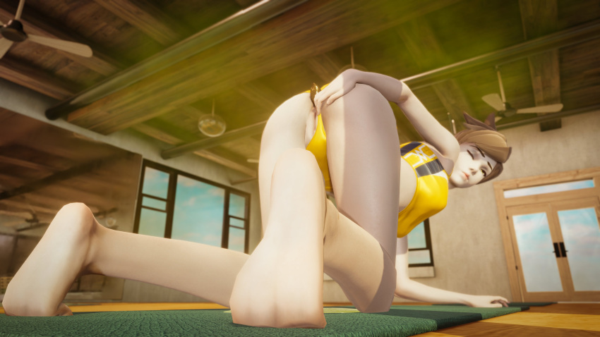 3d 3d_(artwork) anal anus ass ass_focus barefoot big_ass big_butt eretiri fart fart_cloud fart_fetish farting_at_viewer feet female female fetish hi_res overwatch pussy scat shit shitting smell smelly_ass sports_bra sportswear tight_pussy tracer yoga