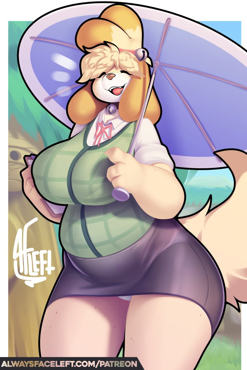 alwaysfaceleft animal_crossing anthro big_breasts breasts female isabelle_(animal_crossing) thick_thighs wide_hips