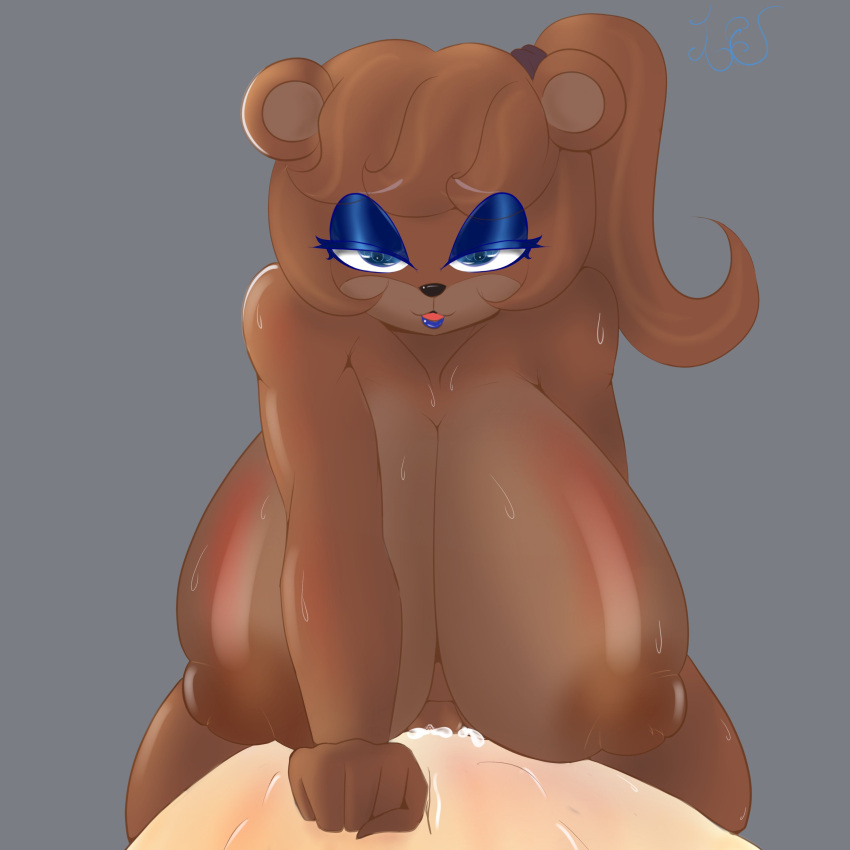 2023 absurd_res animatronic anthro bear bedroom_eyes big_breasts blue_eyeshadow blue_lipstick bodily_fluids breasts brown_body brown_fur brown_nipples cally3d clazzey cowgirl_position cryptiacurves cum cum_in_pussy cum_inside duo eyeshadow fazclaire's_nightclub female five_nights_at_freddy's fnaf freddy_(fnaf) fredina's_nightclub fredina_(cally3d) frenni_(cryptia) frenni_fazclaire from_front_position fur genital_fluids genitals grey_background hair half-closed_eyes hi_res huge_breasts lipstick looking_at_viewer machine makeup male male/female mammal narrowed_eyes nipples on_bottom on_top penetration ponytail pouting pussy renv riding robot scottgames seductive sex signature simple_background sweat vaginal_penetration