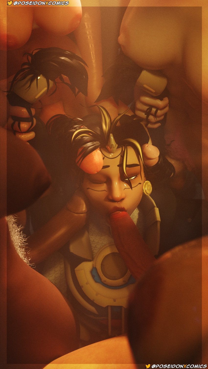 1girls 3d 4futas dark-skinned_female femsub futa_on_female futa_with_female futanari hair_fetish hairjob illari_(overwatch) junker_queen kiriko_(overwatch) latina overwatch overwatch_2 penis penis_in_mouth penis_on_face peruvian_female pharah poseidonx poser sojourn_(overwatch) sole_female surrounded_by_penises