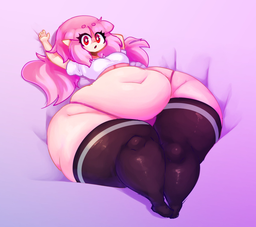 big_belly chubby elise_(mysterydad) fat iceberg_body_shape massive_hips massive_thighs mysterydad overweight_female pink_hair red_eyes small_breasts thighhighs wide_hips