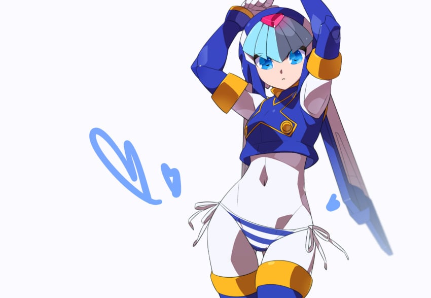 1girls android armpits blue_eyes fairy_leviathan kaidou_zx mega_man mega_man_x_dive panties robot_girl thighhighs wide_hips