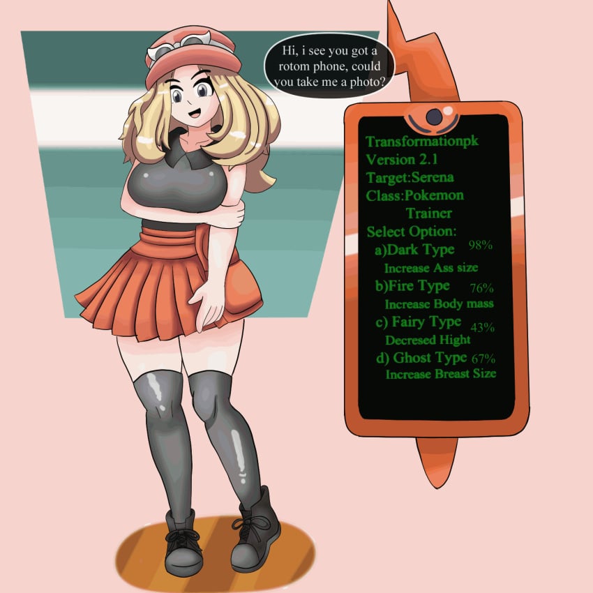 animated bimbo bimbofication breast_expansion english_text gif hex_maniac pokemon pokemon_xy serena_(pokemon) serena_(pokemon_games) shoes shortstack sneakers text zerotaichi