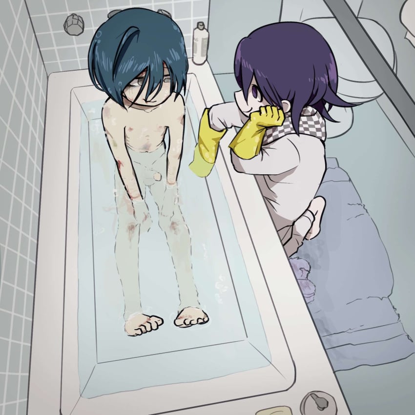 2boys abuse bath bathing braindead bruised bruises danganronpa danganronpa_v3 empty_eyes femboy homunculus100 intelligence_loss kokichi_ouma lobotomy male_only naked no_sex ouma_kokichi saihara_shuuichi shuichi_saihara small_penis teenager toony washing_another yandere