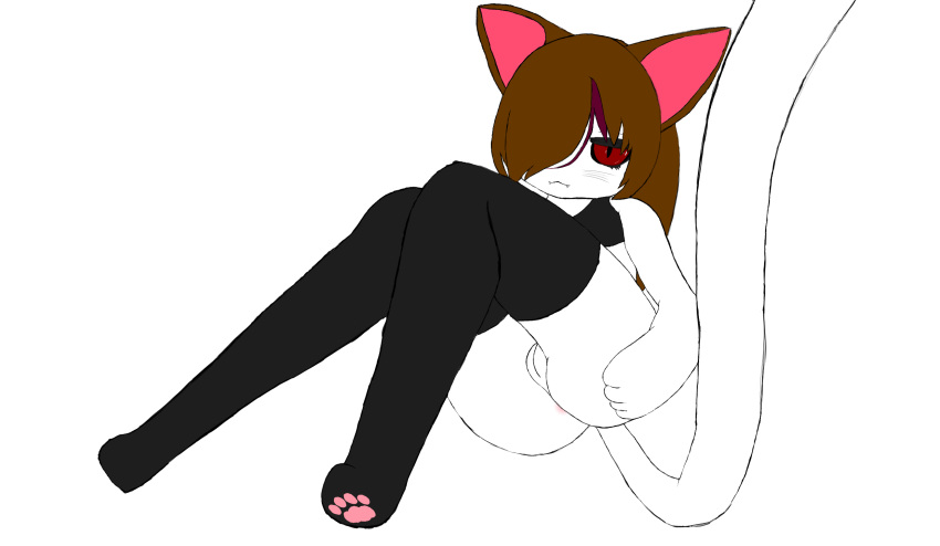 android anthro ass bedroom_eyes big_butt bottomless brown_hair clothed clothing domestic_cat felid feline felis female fur genitals hair hand_on_butt heterochromia hi_res innie_pussy lalunalie legwear looking_at_viewer lunalie machine mammal narrowed_eyes pawprint_clothing paws plump_labia pofie presenting presenting_hindquarters presenting_pussy pussy robot seductive solo thigh_highs white_body white_fur