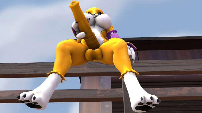 3d absurdres animal_genitalia animal_penis anthro bandai_namco big_penis breasts digimon digimon_(species) equine_genitalia equine_penis feet female fur furry futanari genitals highres huge_filesize intersex large_breasts looking_at_viewer nipples penis pepperfuta pov renamon renamon_(warfaremchine) solo testicles toes yellow_penis