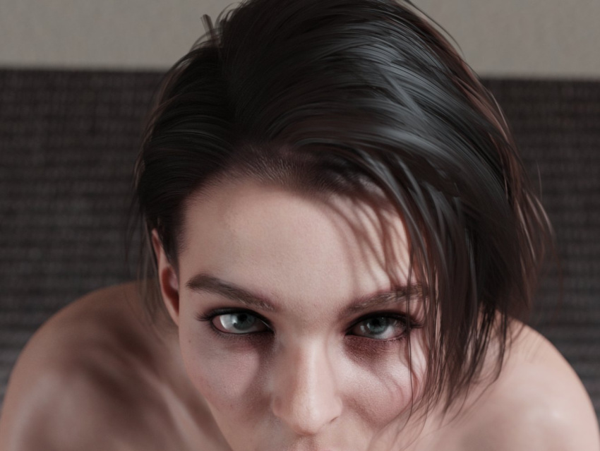 3d :>= artist_request bare_shoulders blowjob_face brunette dark_hair deepthroat eye_contact eye_fetish eyebrows female giving_head green_eyes hair_to_the_side implied_deepthroat implied_fellatio implied_nudity implied_oral jill_valentine jill_valentine_(sasha_zotova) light-skinned_female light_skin looking_at_viewer offscreen_sex oral pov_eye_contact receiving_pov resident_evil resident_evil_3 resident_evil_3_remake seductive_eyes seductive_gaze seductive_look shoulders solo_female swept_bangs