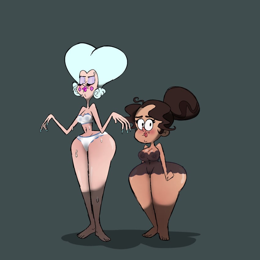 2girls big_ass big_breasts big_butt blue_hair blush breasts brown_hair crossover curvy disney female gl33zy huge_ass huge_butt large_ass large_butt lingerie lipstick moon_butterfly morag_(the_loud_house) netflix nickelodeon panties see-through_clothing star_vs_the_forces_of_evil the_loud_house the_loud_house_movie thick_thighs underwear voluptuous wet wide_hips