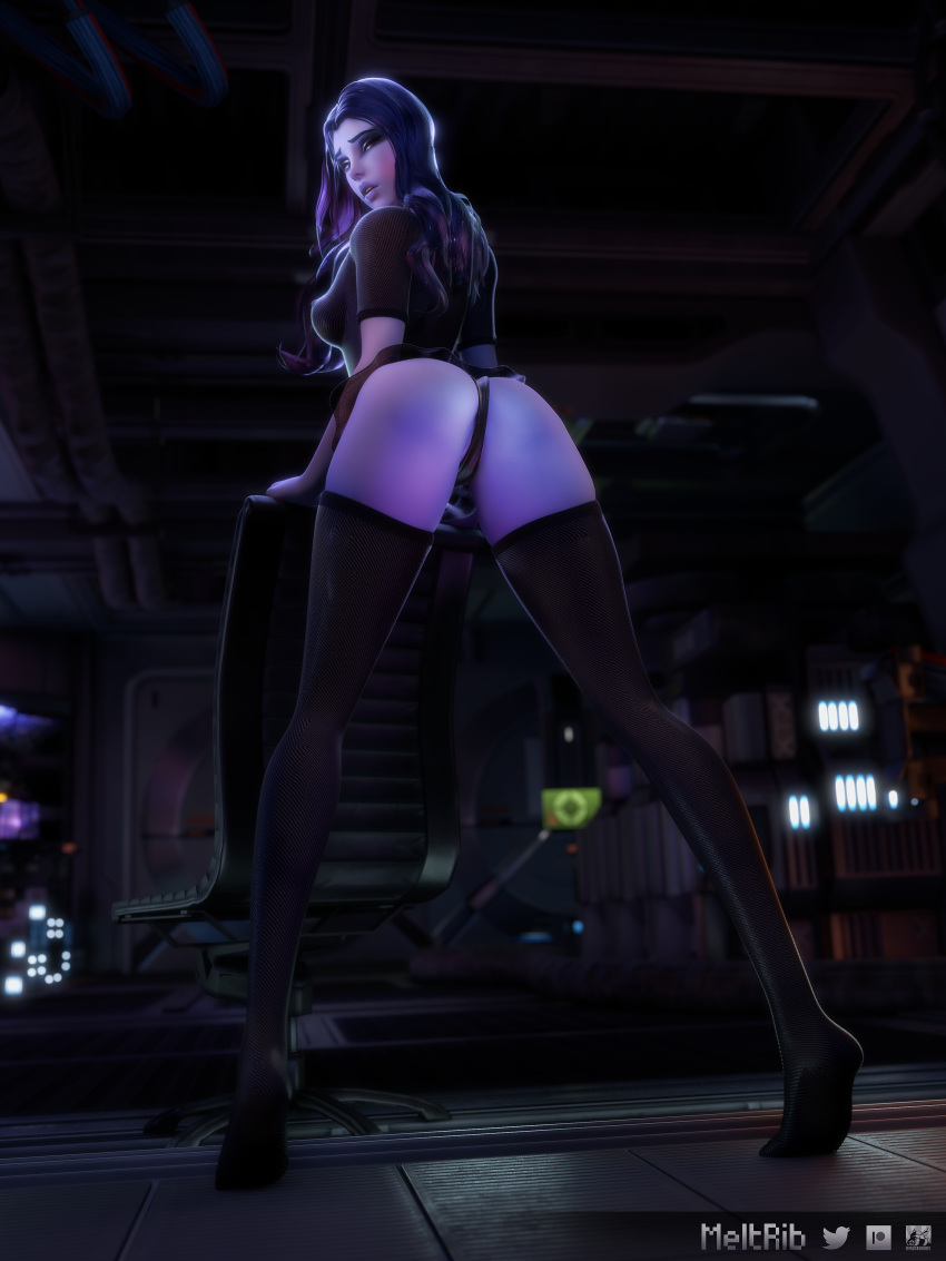 1girls 3d 3d_(artwork) ass black_socks hi_res highres looking_at_viewer meltrib overwatch overwatch_2 socks thigh_socks thighhighs tiptoes widowmaker