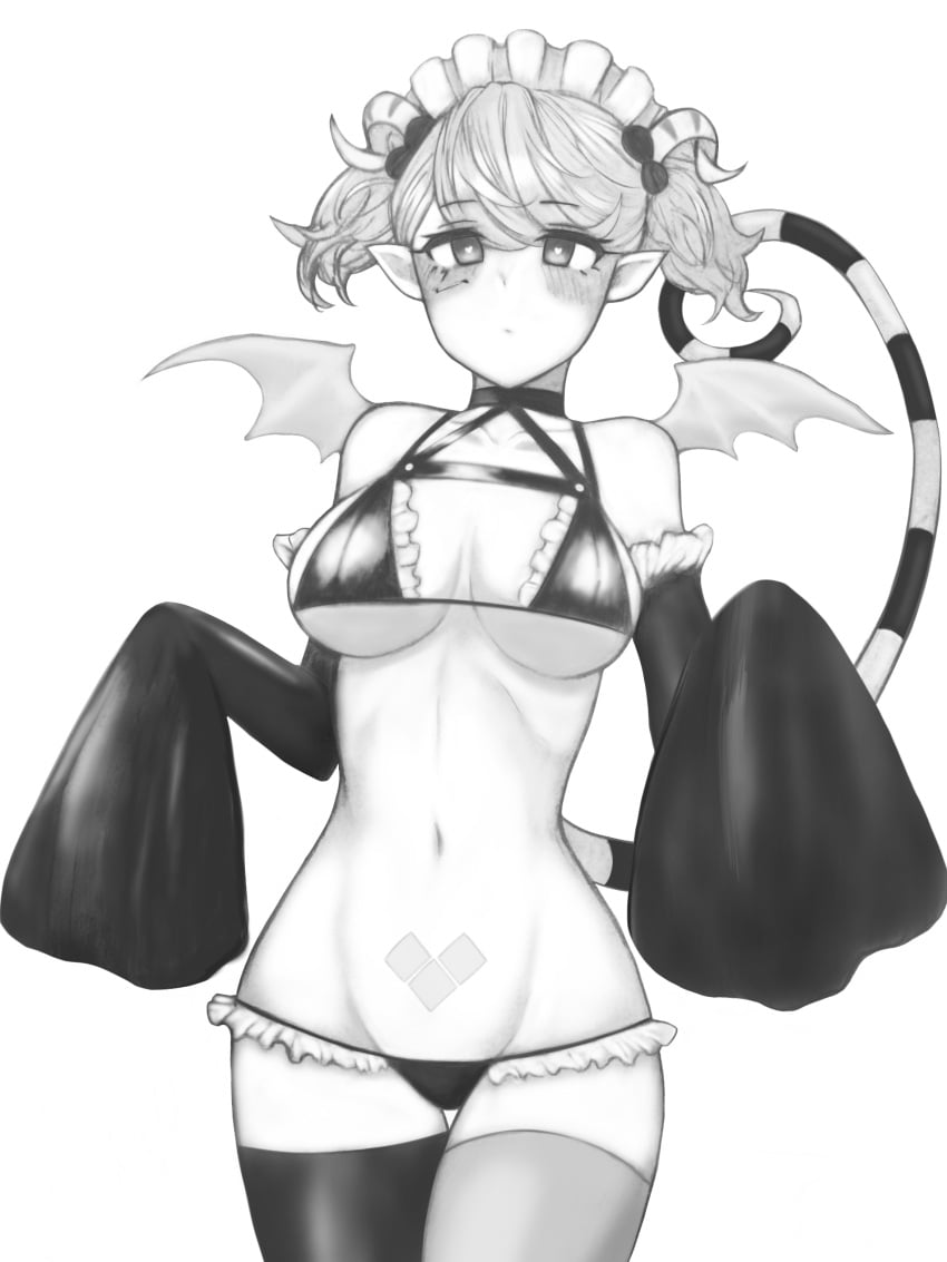 1girls arianna_the_labrynth_servant bikini black_and_white demon_girl duel_monster female maid yu-gi-oh!