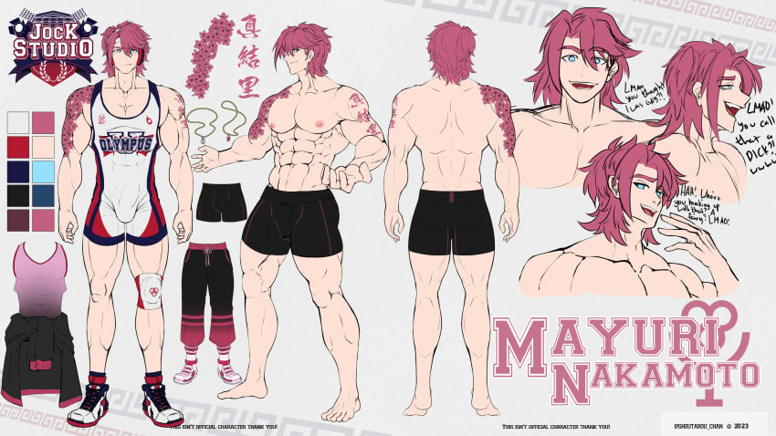 bulge bulge_through_clothing gay japanese jey jock_studio jockstudio(blits_games) male male_only muscular muscular_male purple_hair shoutarou_chan sports_uniform sportswear tattoo trunks underwear yaoi