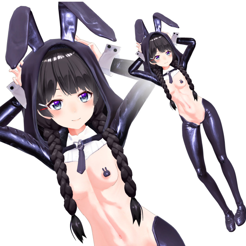 1girls 3d bunny_ears full_body nijisanji reverse_bunnysuit smile suyakouta tsukino_mito virtual_youtuber