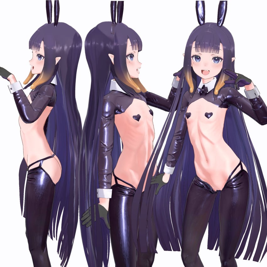 1girls 3d bunny_ears female hololive hololive_english hololive_myth long_hair multiple_views ninomae_ina'nis reverse_bunnysuit smile suyakouta tentacle_hair very_long_hair virtual_youtuber