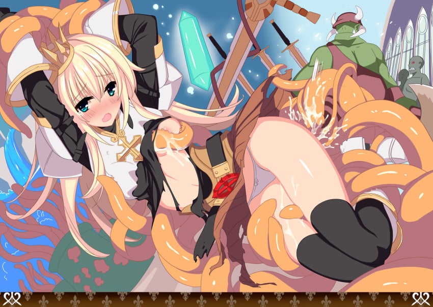 akisoba anal blonde_hair blue_eyes captured captured_heroine coronet female hydra long_hair lord_knight lord_knight_(ragnarok_online) lord_knight_complex orc ragnarok_online restrained tentacle