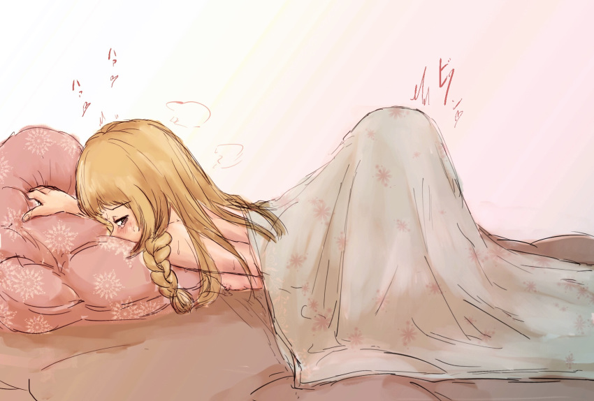 1girls ass bed blonde_hair eye_contact female fingering half-closed_eyes heavy_breathing hinohara lillie_(pokemon) long_hair looking_at_viewer masturbation nintendo pokemon pokemon_sm sheets sketch solo under_covers under_sheets wide_hips