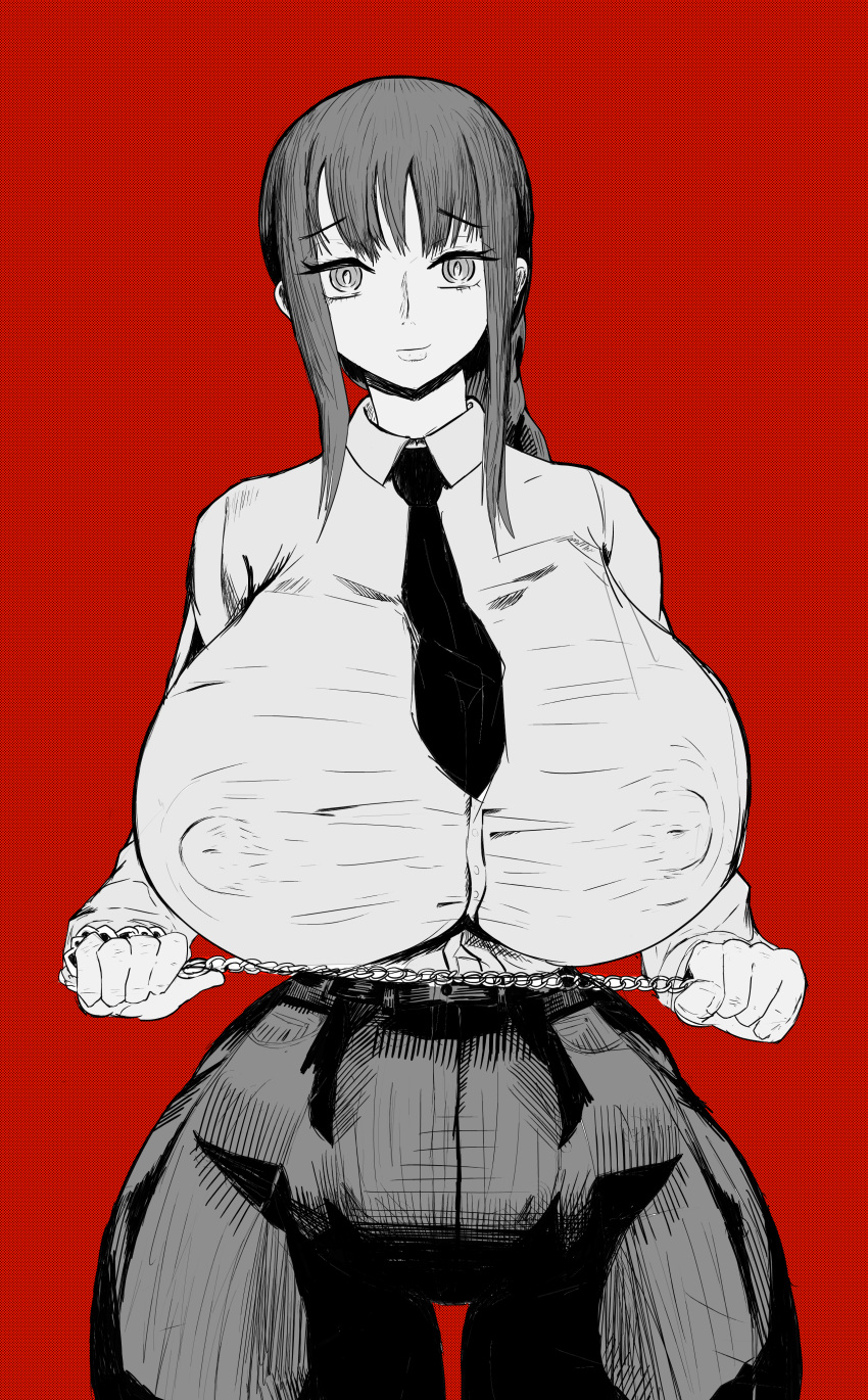 big_ass big_breasts big_butt big_nipples breasts chainsaw_man erect_nipples formal_clothes formal_wear girl_in_suit kelliros legs makima_(chainsaw_man) nipple_bulge red_hair thick_thighs voluptuous voluptuous_female wide_hips