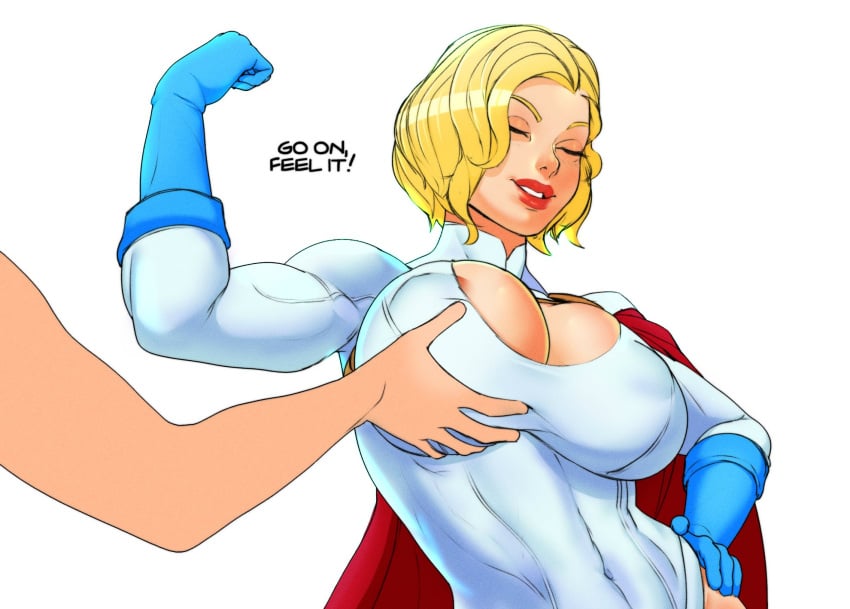 1girls areola_slip areolae athletic athletic_female biceps big_breasts blonde blonde_eyebrows blonde_female blonde_hair blonde_hair_female blue_gloves boob_window breast_grab breast_window breasts busty cleavage cleavage_cutout closed_eyes dc dc_comics dialog dialogue edit english_dialogue english_text erect_nipples eyes_closed female female_focus flexing fondling fondling_breast gloves go_on_feel_it_(meme) grabbing grabbing_another's_breast grabbing_breasts groping groping_breasts hand_on_breast hand_on_hip hand_on_hips hands_on_breasts hands_on_hip hands_on_hips heroine hourglass_figure huge_breast huge_breasts john_doe karen_starr large_breasts leotard lips lipstick male meme muscular muscular_female navel navel_visible_through_clothes nipple nipple_bulge nipple_slip nipples nipples_visible_through_clothing no_bra onetruejohndoe partial_male power_girl red_lips short_hair skin_tight solo speech_bubble superboin superman_(series) tagme talking talking_to_another talking_to_partner text thick_lips touching_breast wide_hips woman