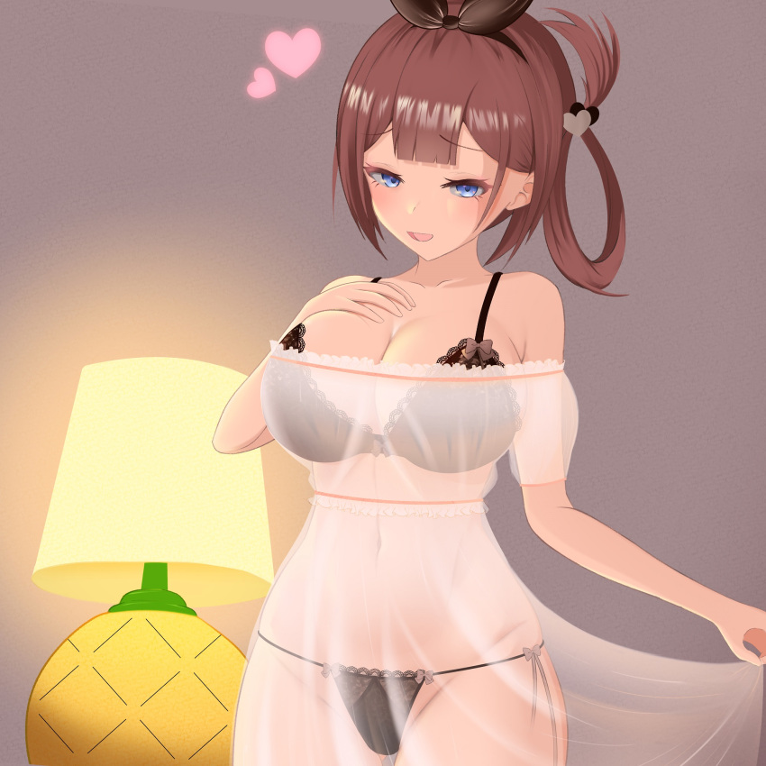 1girls ayamy_(vtuber) big_breasts blue_eyes bra breasts cleavage clothed clothed_female collarbone dress female female_only hairband hand_on_breast indie_virtual_youtuber lace lace-trimmed_bra lace-trimmed_panties lamp large_breasts long_hair looking_at_viewer lurenjia navel pajamas panties pointy_chin seductive seductive_look side-tie_panties side_ponytail thong thong_panties transparent_clothing transparent_dress underwear virtual_youtuber