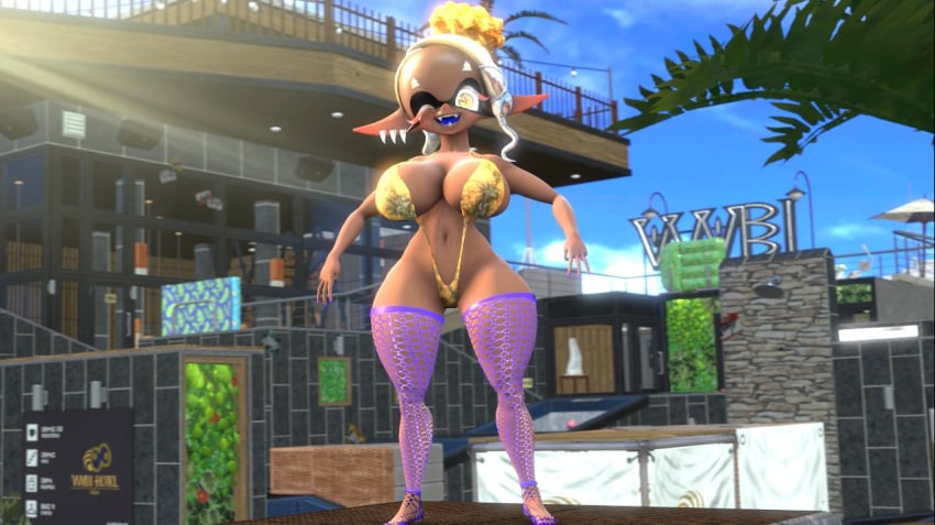 1girls 3d 3d_(artwork) arkired big_breasts breasts dark-skinned_female dark_skin female female_only frye_(splatoon) full_body looking_at_viewer one_eye_closed open_mouth open_smile outdoors outisde raminax78 skimpy skimpy_clothes smile solo solo_female splatoon w wink