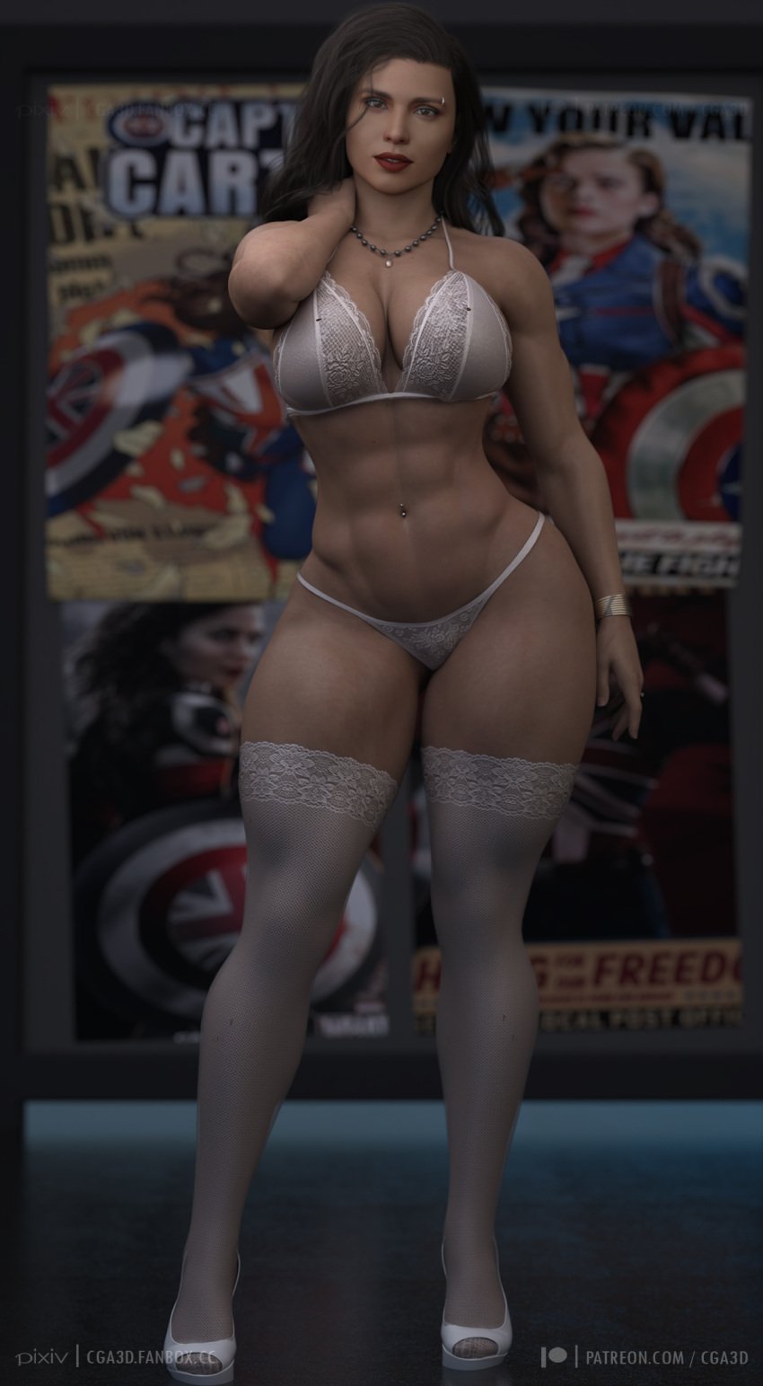 1girls 3d abs absurd_res ass big_ass big_breasts breasts brown_eyes brown_hair captain_america_(series) captain_carter cga3d curvaceous curvy curvy_body curvy_female curvy_figure erotichris female female_only fit fit_female hayley_atwell hi_res light-skinned_female light_skin lingerie lipstick marvel marvel_cinematic_universe marvel_comics muscular muscular_female muscular_thighs naked naked_female nude nude_female peggy_carter solo tanlines thick_thighs voluptuous voluptuous_female what_if...? wide_hips