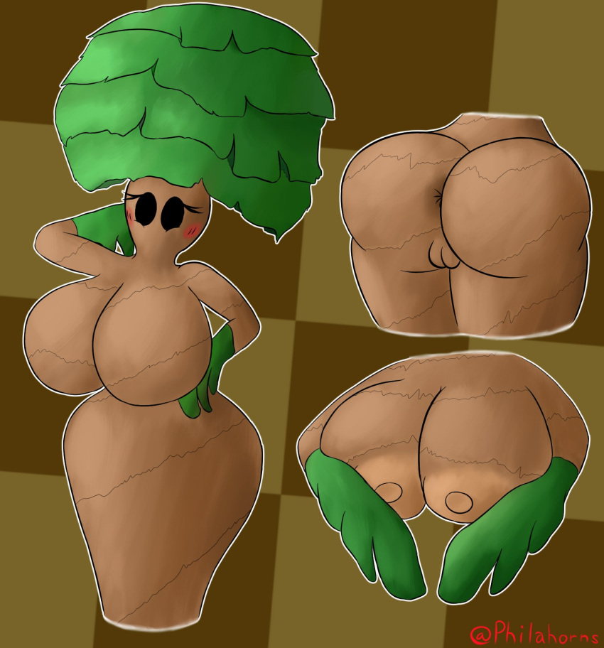 anthro big_ass big_breasts breasts_bigger_than_head female female_only huge_breasts humanoid mario_(series) mob_face naked nintendo nippleless non-human nude paper_mario paper_mario:_the_origami_king philahorns plant_girl plant_humanoid sap_sister simple_eyes tree tree_girl