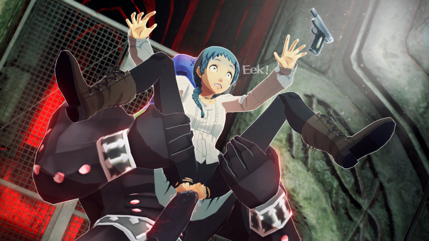 3d 3d_(artwork) anal anal_penetration atlus big_penis blue_hair clothed_female daring_gigas dark-skinned_male dark_skin female full_nelson_anal hair_braid partially_clothed persona persona_3 persona_4_arena rape shin_megami_tensei suprised_look uriziel38 yamagishi_fuuka