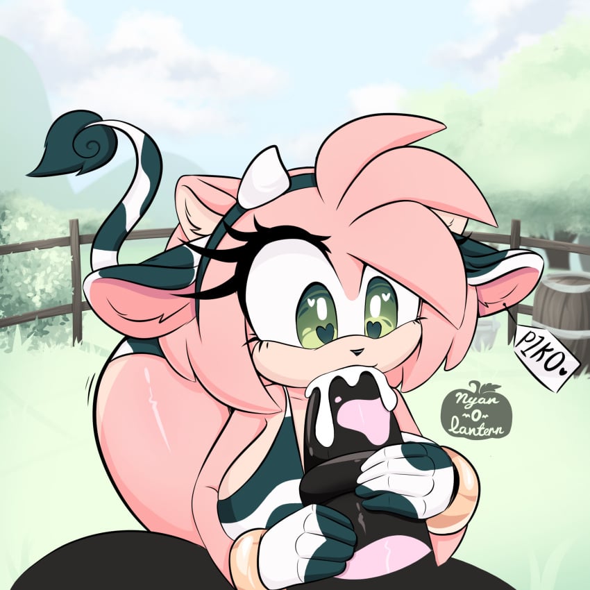 amy_rose anthro anthro_on_feral blowjob blowjob_face cow_print cow_print_bikini cum cum_in_mouth cum_inside cum_spill cum_splatter ejaculation ejaculation_in_mouth fellatio fellatio_from_anthro feral feral_on_anthro feral_on_female heart-shaped_pupils heart_eyes horse horse_penis horseballs horsecock jerking jerkingoff large_ass large_breasts nyan_o_lantern(artist) patreon patreon_exclusive patreon_reward sonic_(series) sonic_the_hedgehog_(series) wide_hips zoophilia zoophilia