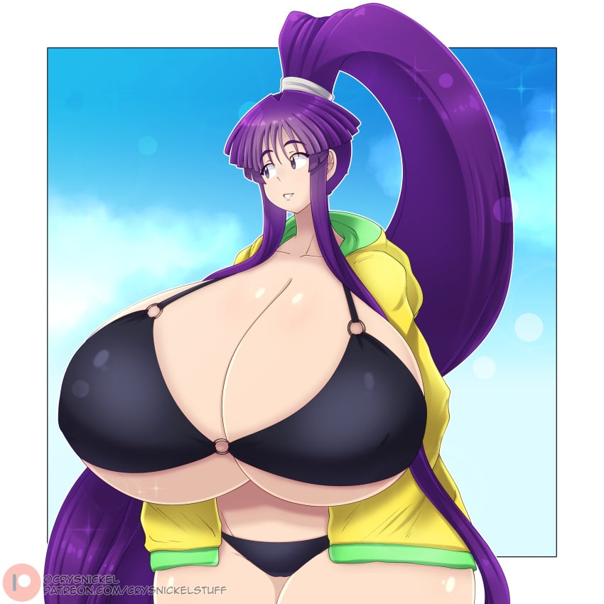 big_breasts bikini bikini_top breasts crysnickel eiken enormous_breasts giant_breasts gigantic_breasts huge_breasts hyper_breasts kirika_misono large_breasts massive_breasts misono_kirika purple_hair