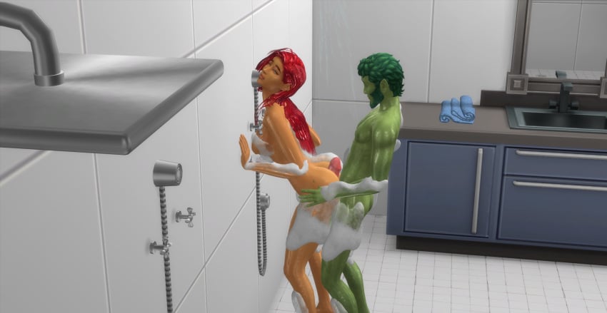 1boy 1boy1girl 1girls 3d beast_boy buttjob cheating cheating_girlfriend completely_naked completely_naked_female completely_naked_male completely_nude completely_nude_female completely_nude_male dc dc_comics green_skin grinding grinding_on_penis hotdogging orange_skin pof3445 red_hair sheathed_humanoid_penis sheathed_penis shower shower_room shower_sex showering starfire teen_titans the_sims the_sims_4 wet wet_body wet_hair wet_skin