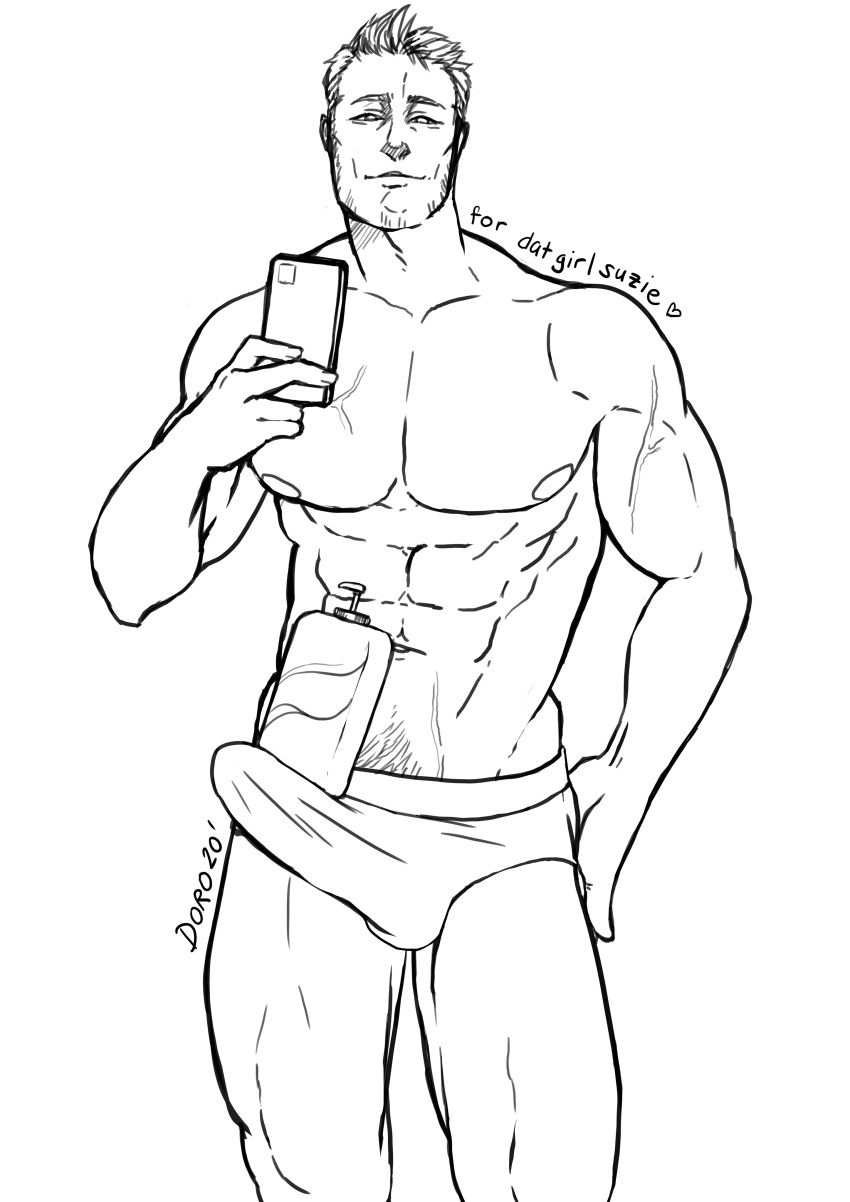 1boy 2020 briefs briefs_only dilf dorodoroart erection erection_under_clothes gift_art happy_trail male male_only mature_male meme monochrome montagne_(rainbow_six) muscles muscular phone rainbow_six rainbow_six_siege selfie shampoo_bottle shampoo_challenge smile solo