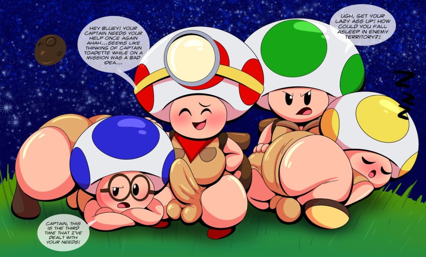 4boys ass balls big_ass big_butt blush butt captain_toad clothing dialogue english_text fat_ass fat_butt gay glasses hint_toad huge_ass huge_butt male male_only mario_(series) multiple_boys night nintendo outdoors penis shortstack sleeping speech_bubble super_mario_galaxy tepigfan101 text text_bubble thick_ass thick_butt toad_(mario) zzz