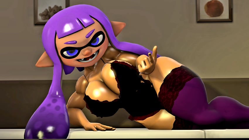 impending_sex inviting ironhawk laying_down laying_on_bed rabenda_(oc) rabenda_(solgain) splatoon taunting