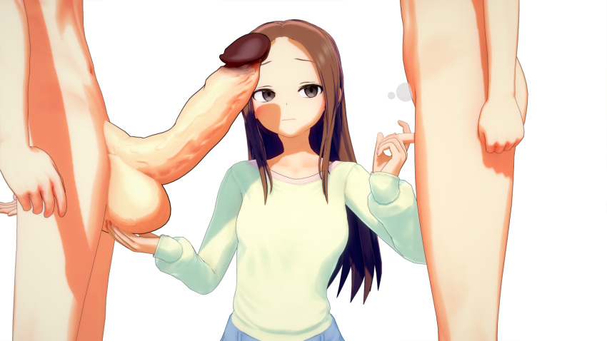 1girls 2boys 3d areolae babakonga balls big_penis blush cuckold erection hi_res highres humiliation karakai_jouzu_no_takagi-san light-skinned_female light-skinned_male light_skin long_hair naoto_hachioji_(senpai) nipples nishikata penis please_don't_bully_me,_nagatoro short_hair simple_background small_breasts small_penis_humiliation takagi-san