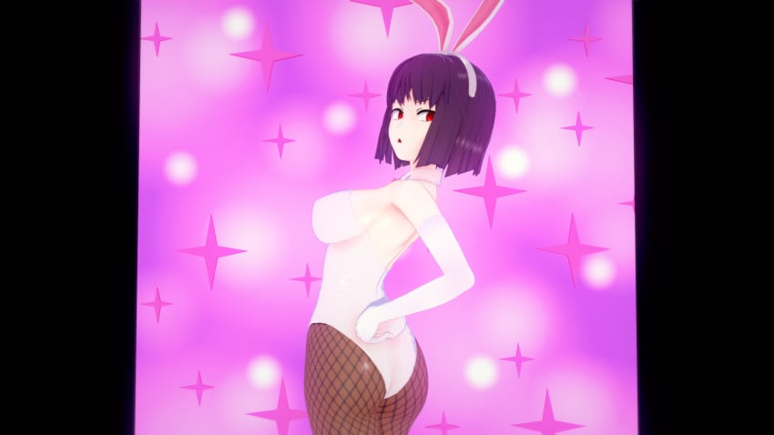 1girls 3d big_breasts breasts bunny_ears bunnysuit clothed clothing cricgck curvy female female_focus female_only hana_sunomiya hi_res highres looking_at_viewer looking_back medium_hair open_mouth pink_eyes please_don't_bully_me,_nagatoro pose purple_hair revealing_clothes simple_background solo wide_hips